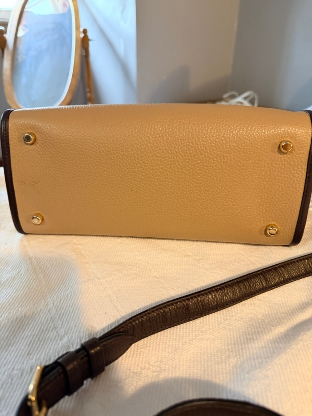 Coach Color Block Leather Satchel in Cream / Tan / Brown and Signature - Picture 5 of 8